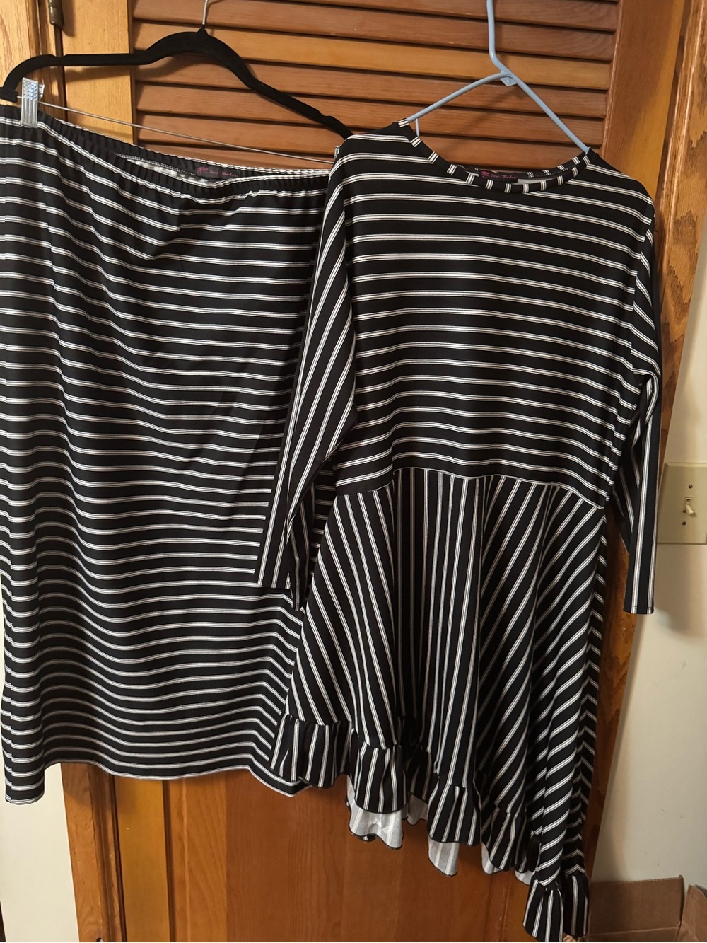 Matching Black & White Stripe Top and Skirt Sew Modest